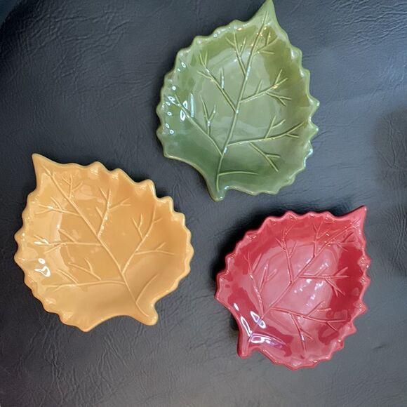 Harvest Kohl’s Sold As Set 3 Yellow Red Green Trinket Appetizer Serving Dishes - Picture 2 of 11